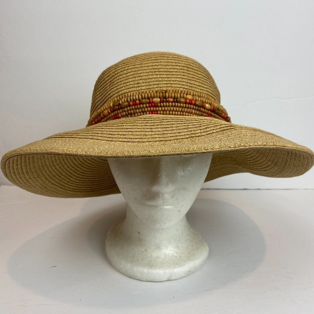 Sun N’ Sand Sun  Floppy Beach Hat Wooden details Wide Brim